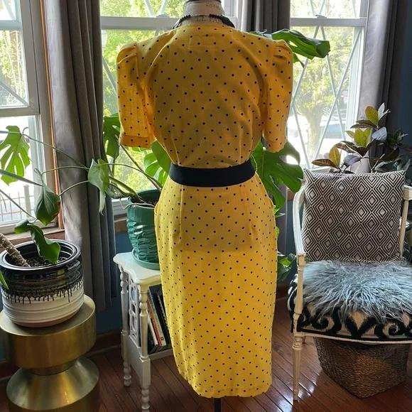 Vintage Damon II yellow dress with black polka dots - Picture 3 of 13